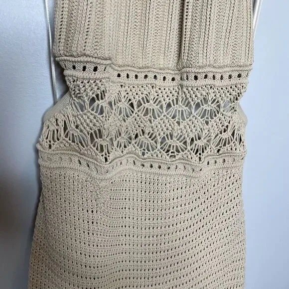 SIGNIFICANT OTHER Abby Dress Women 10 Crochet Maxi Cross Open Back Tan - Picture 5 of 16
